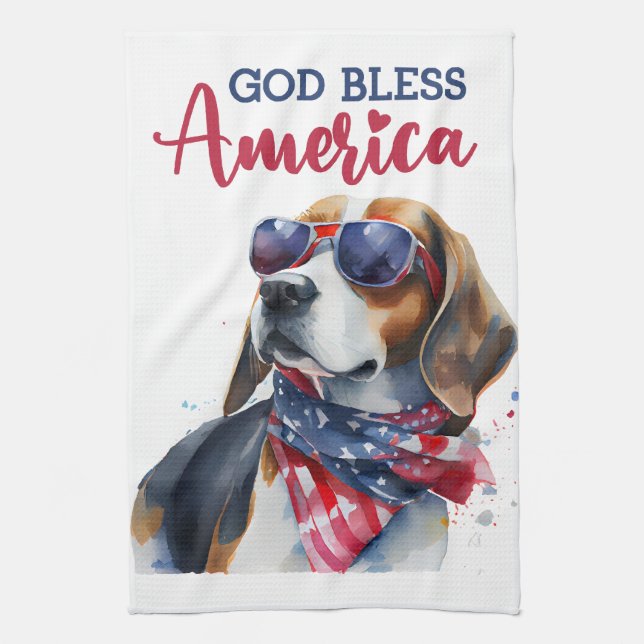 Patriotic Dog-Beagle Kitchen Towel (Vertical)