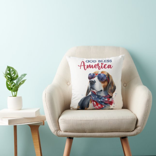 Patriotic Dog-Beagle Throw Pillow (Chair)