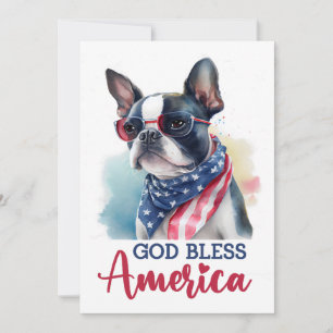 Patriotic Dog- Boston Terrier 4th of July Card