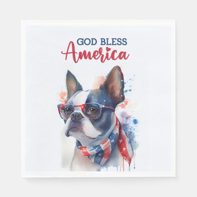 Patriotic Dog-Boston Terrier Napkins (Front)
