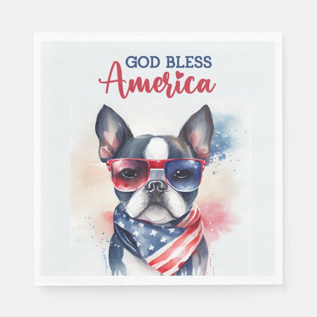 Patriotic Dog-Boston Terrier Napkins (Front)