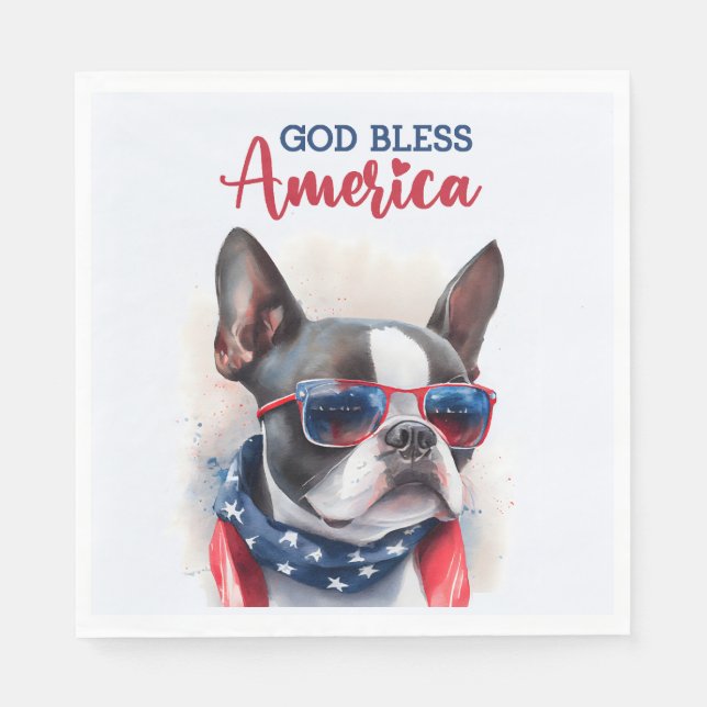 Patriotic Dog-Boston Terrier Napkins (Front)