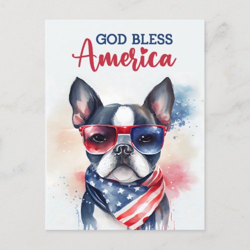 Patriotic Dog_Boston Terrier Postcard