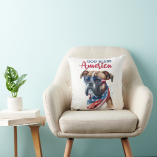 Patriotic Dog-Boxer Throw Pillow