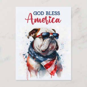Patriotic Dog-Bulldog, God Bless America Postcard