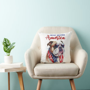 Patriotic Dog-Bulldog Throw Pillow