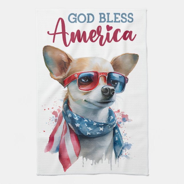 Patriotic Dog-Chihuahua Kitchen Towel (Vertical)