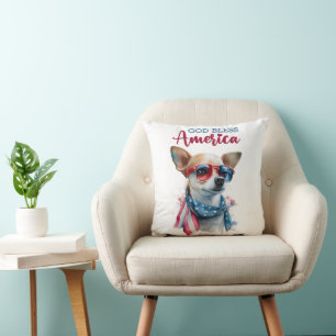 Patriotic Dog-Chihuahua Throw Pillow