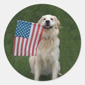 Patriotic Dog Classic Round Sticker by malibuitalian at Zazzle