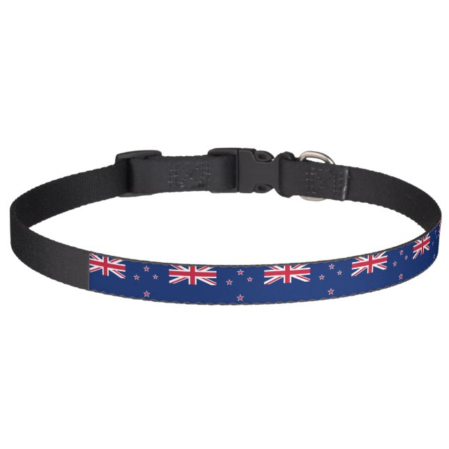 Patriotic dog collar with Flag of New Zealand (Front)
