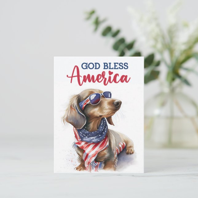 Patriotic Dog-Dachshund 4th of July Card (Standing Front)