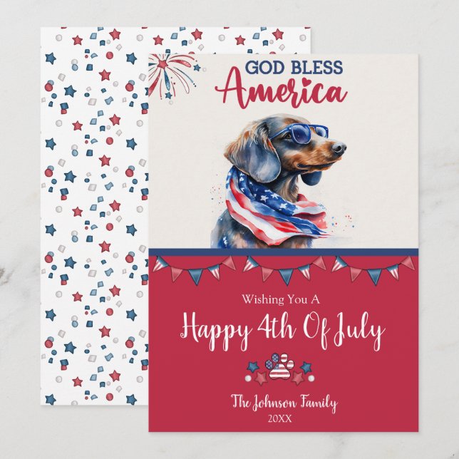 Patriotic Dog-Dachshund 4th of July Card (Front/Back)