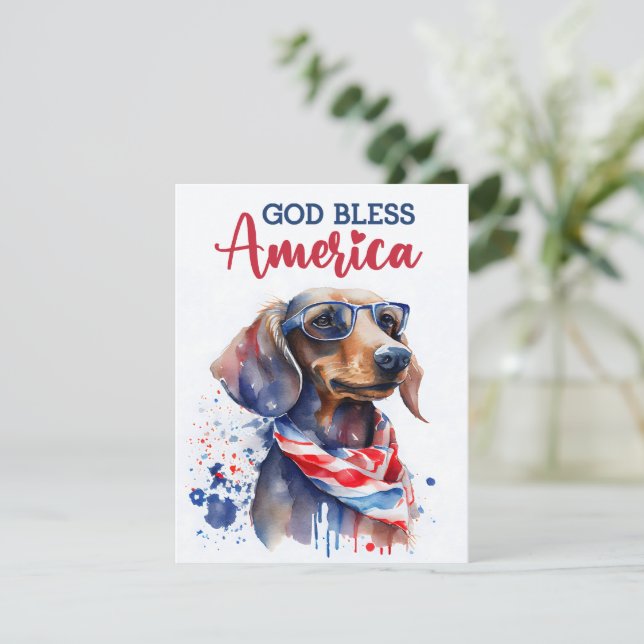 Patriotic Dog-Dachshund 4th of July Card (Standing Front)