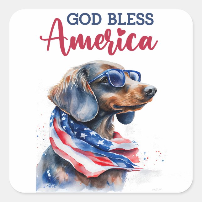 Patriotic Dog-Dachshund Square Sticker (Front)