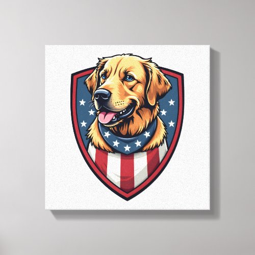 Patriotic Dog Dad Golden Retriever Engraving Shirt Canvas Print