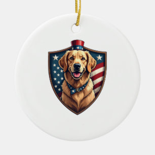 Patriotic Dog Dad Golden Retriever Engraving Shirt Ceramic Ornament