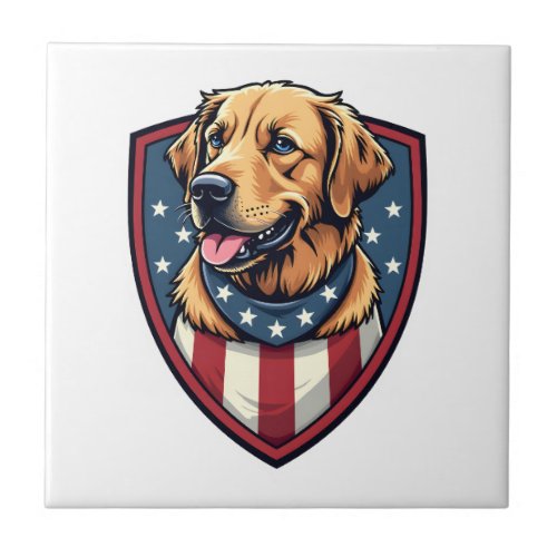 Patriotic Dog Dad Golden Retriever Engraving Shirt Ceramic Tile