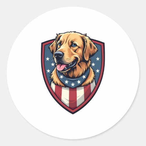 Patriotic Dog Dad Golden Retriever Engraving Shirt Classic Round Sticker