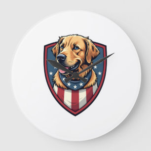 Patriotic Dog Dad Golden Retriever Engraving Shirt Large Clock