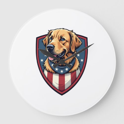 Patriotic Dog Dad Golden Retriever Engraving Shirt Large Clock