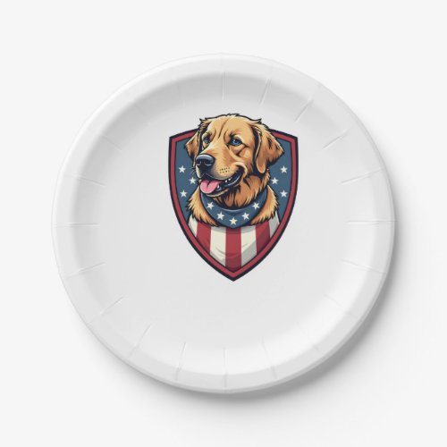 Patriotic Dog Dad Golden Retriever Engraving Shirt Paper Plates