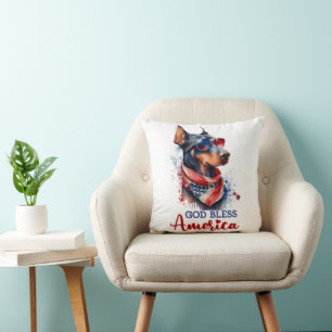 Patriotic Dog- Doberman Throw Pillow