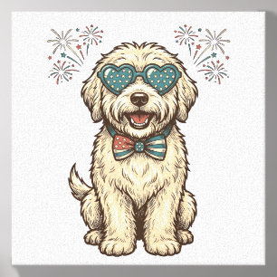 Patriotic Dog Fireworks Vintage Shirt Design (2)_1 Canvas Photo Tile
