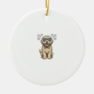 Patriotic Dog Fireworks Vintage Shirt Design (2)_1 Ceramic Ornament