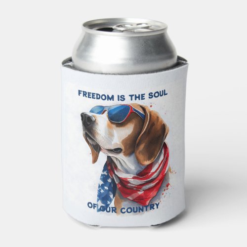 Patriotic Dog  Foxhound 4th Of July Can Cooler