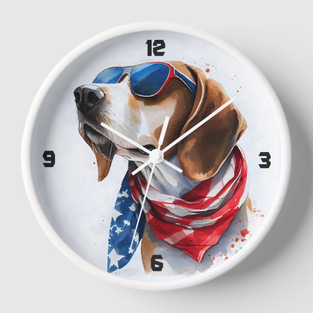 Patriotic Dog  Foxhound 4th Of July Clock (Front)