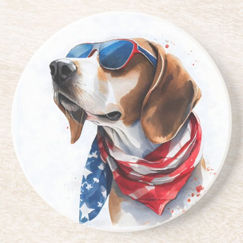 Patriotic Dog  Foxhound 4th Of July Coaster