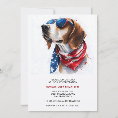 Patriotic Dog  Foxhound 4th Of July Invitations