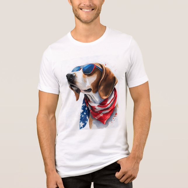 Patriotic Dog  Foxhound 4th Of July Tri-Blend Shirt (Front)
