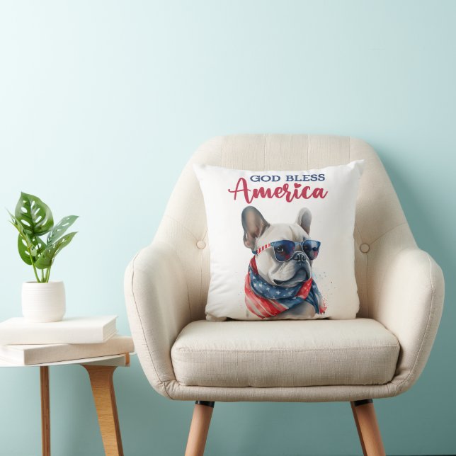Patriotic Dog- French Bulldog Throw Pillow (Chair)