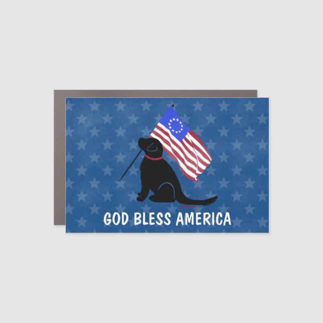 Patriotic Dog God Bless America Car Magnet (Front)