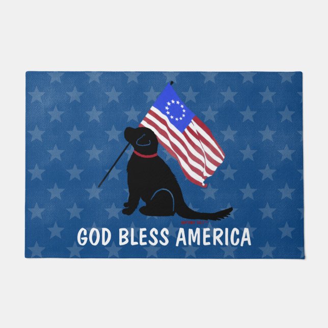 Patriotic Dog God Bless America Doormat (Front)