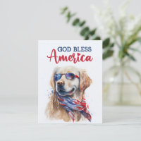 Patriotic Dog- Golden Retriever 4th of July Card