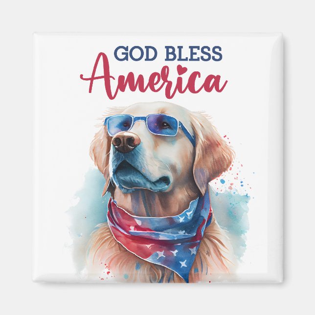 Patriotic Dog-Golden Retriever Magnet (Front)