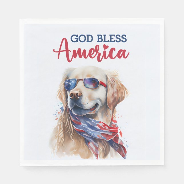 Patriotic Dog-Golden Retriever Napkins (Front)