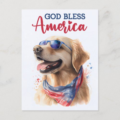 Patriotic Dog_Golden Retriever Postcard