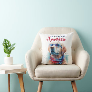 Patriotic Dog-Golden Retriever Throw Pillow