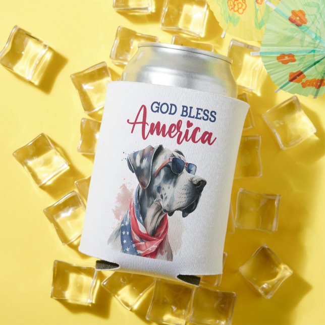 Patriotic Dog-Great Dane Can Cooler (In Situ Summer)