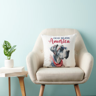 Patriotic Dog-Great Dane Throw Pillow