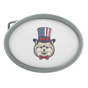 Patriotic Dog Head Vintage Engraving Vector Design Belt Buckle