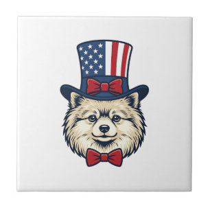 Patriotic Dog Head Vintage Engraving Vector Design Ceramic Tile