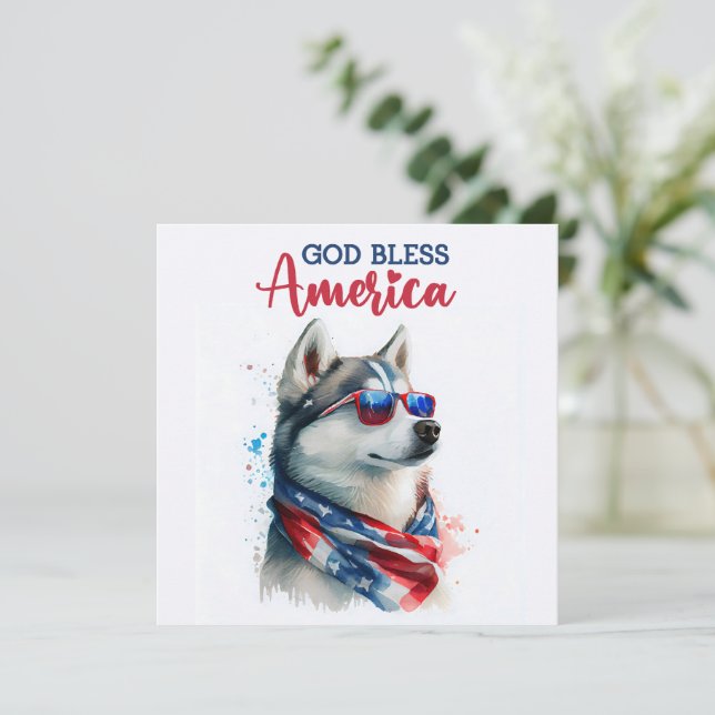 Patriotic Dog-Husky 4th of July Card (Standing Front)