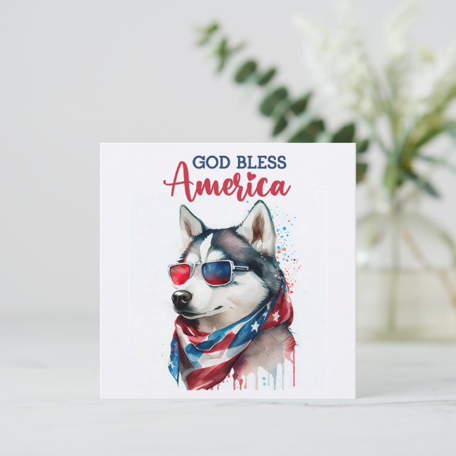 Patriotic Dog-Husky 4th of July Card (Standing Front)