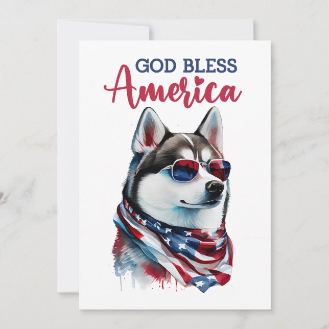 Patriotic Dog-Husky 4th Of July Card (Front)