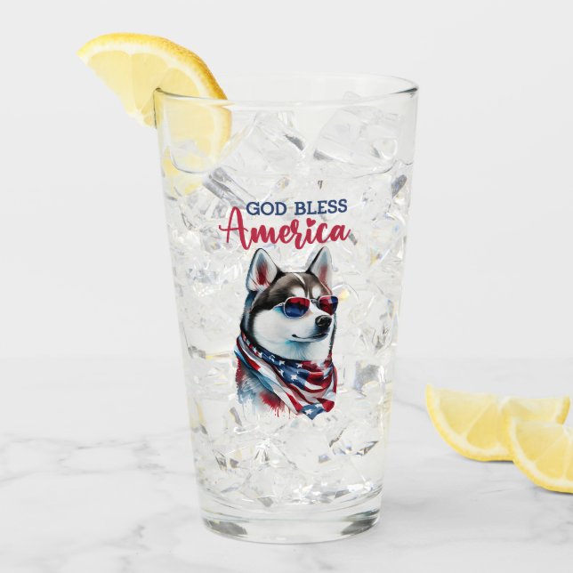 Patriotic Dog-Husky Glass (Front Ice)