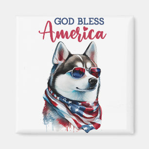 Patriotic Dog- Husky Magnet